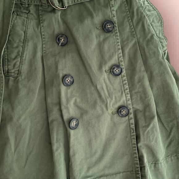 J Crew Chino Trench Flare Skirt Size 2 Green 100% Cotton Button Front Cargo - Picture 2 of 5
